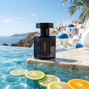 Royal Aroma Astron perfume bottle, inspired by Louis Vuitton Imagination, featuring a sleek design that reflects luxury, freshness, and modern masculine elegance