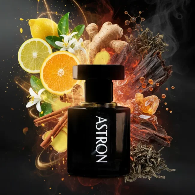 Royal Aroma Astron perfume bottle, inspired by Louis Vuitton Imagination, featuring a sleek design that reflects luxury, freshness, and modern masculine elegance