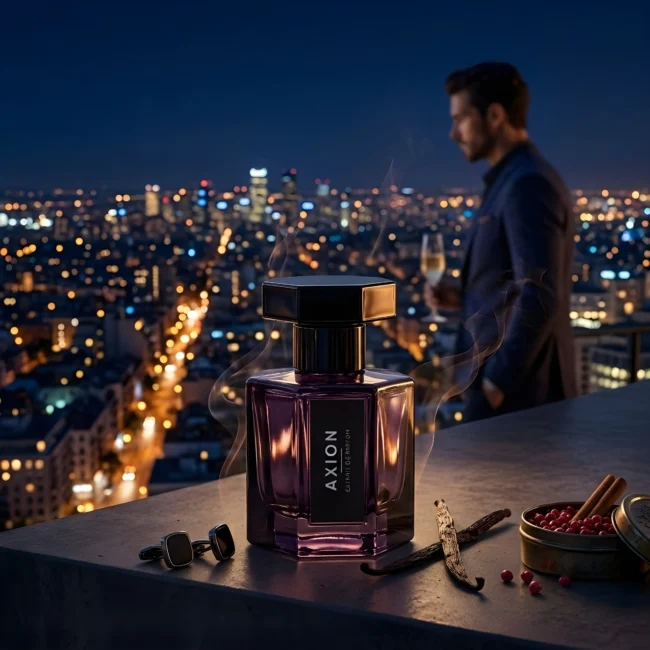 Axion for Men perfume bottle, inspired by Stronger With You, premium masculine fragrance with warm spices and lasting allure